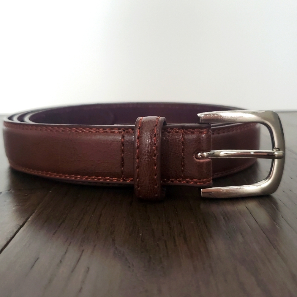 NEWER Men's ITALIAN Brown Belt w/ Silver Tone Buckle size 46